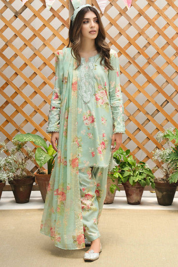 Unstitched Farida Hassan Printed Lawn Aqua Floral Suit