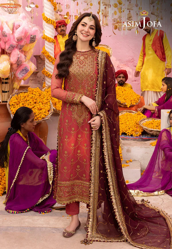 Unstitched Asim Jofa Embroidered Chiffon 3-piece suit