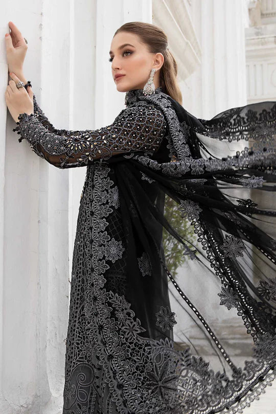 Unstitched Maria B Black Embroidered Chiffon Suit