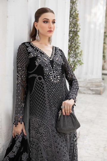 Unstitched Maria B Black Embroidered Chiffon Suit