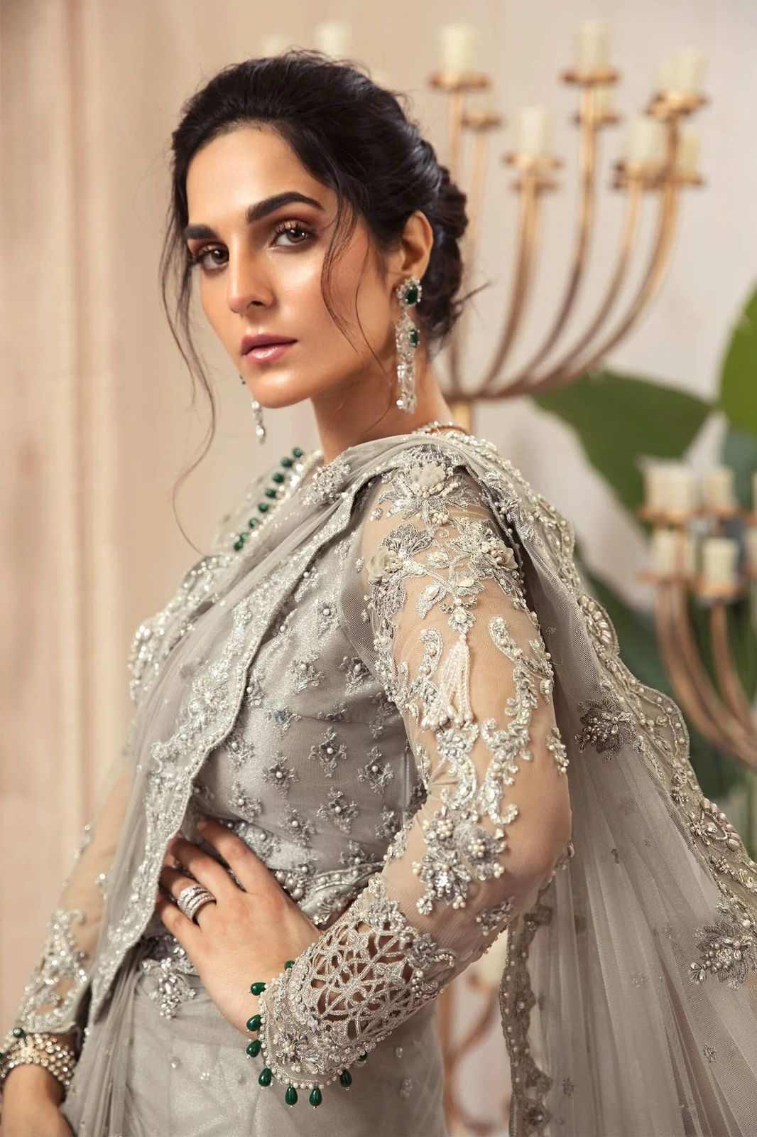 Maria B. Couture Grey Saree