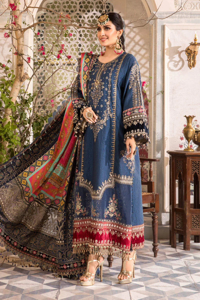 Unstitched Maria B Midnight Blue Embroidered Chiffon Suit