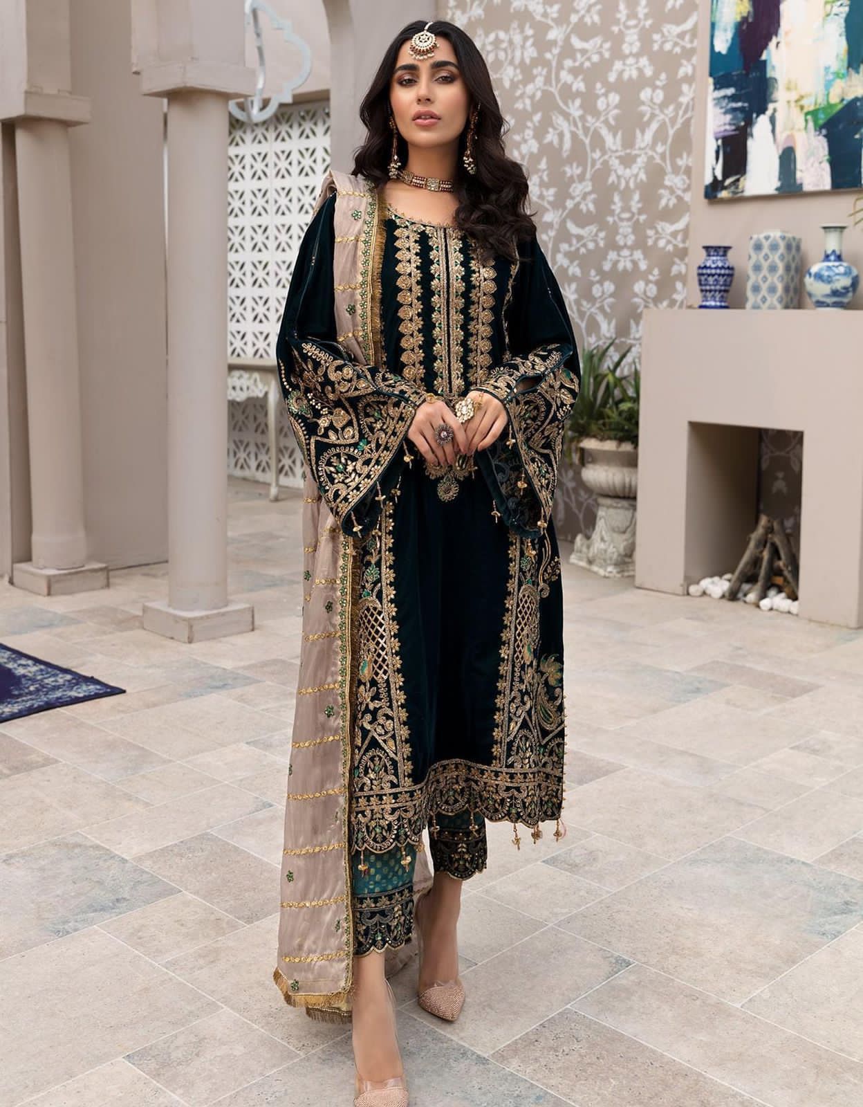 Embroidered Velvet 3 Piece Unstitched Suit Formal Wear