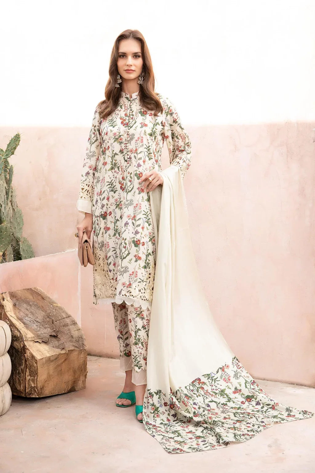 Maria B M Print Lawn Off-White Unstitch Formal Wear