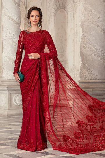 Maria B - Net Sequence Embroidered Saree Couture Red